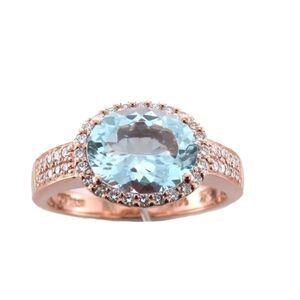 NWT Levian Aquamarine Vanilla Diamond Ring in Solid 14k Strawberry Gold